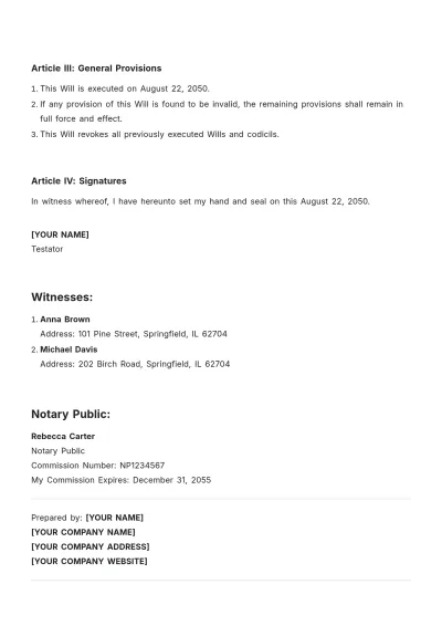 Free Will Template to Edit Online