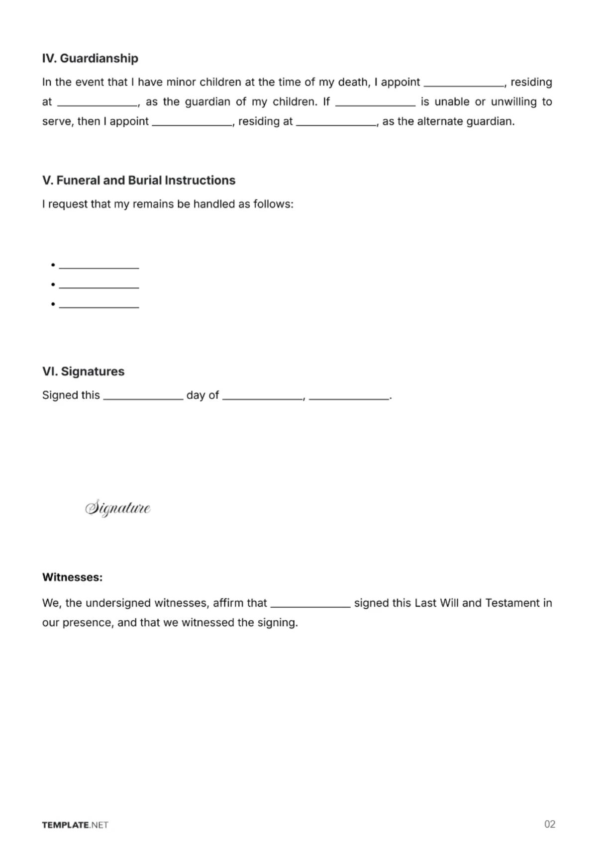 Free Blank Will Template to Edit Online