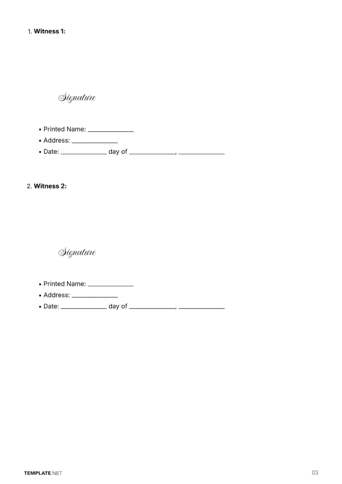 Free Blank Will Template to Edit Online
