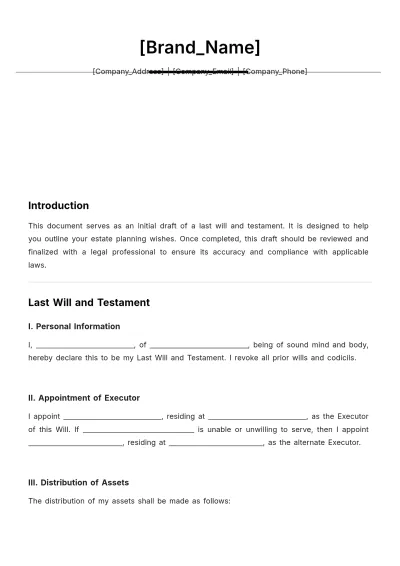 Free Blank Will Template to Edit Online
