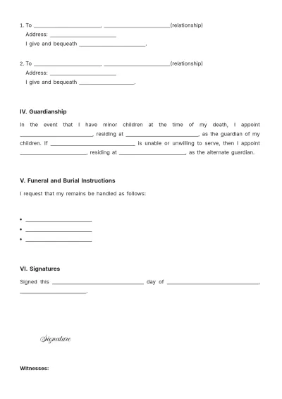 Free Blank Will Template to Edit Online