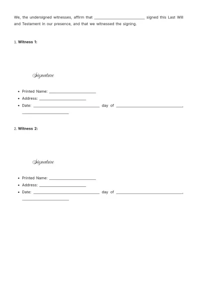 Free Blank Will Template to Edit Online