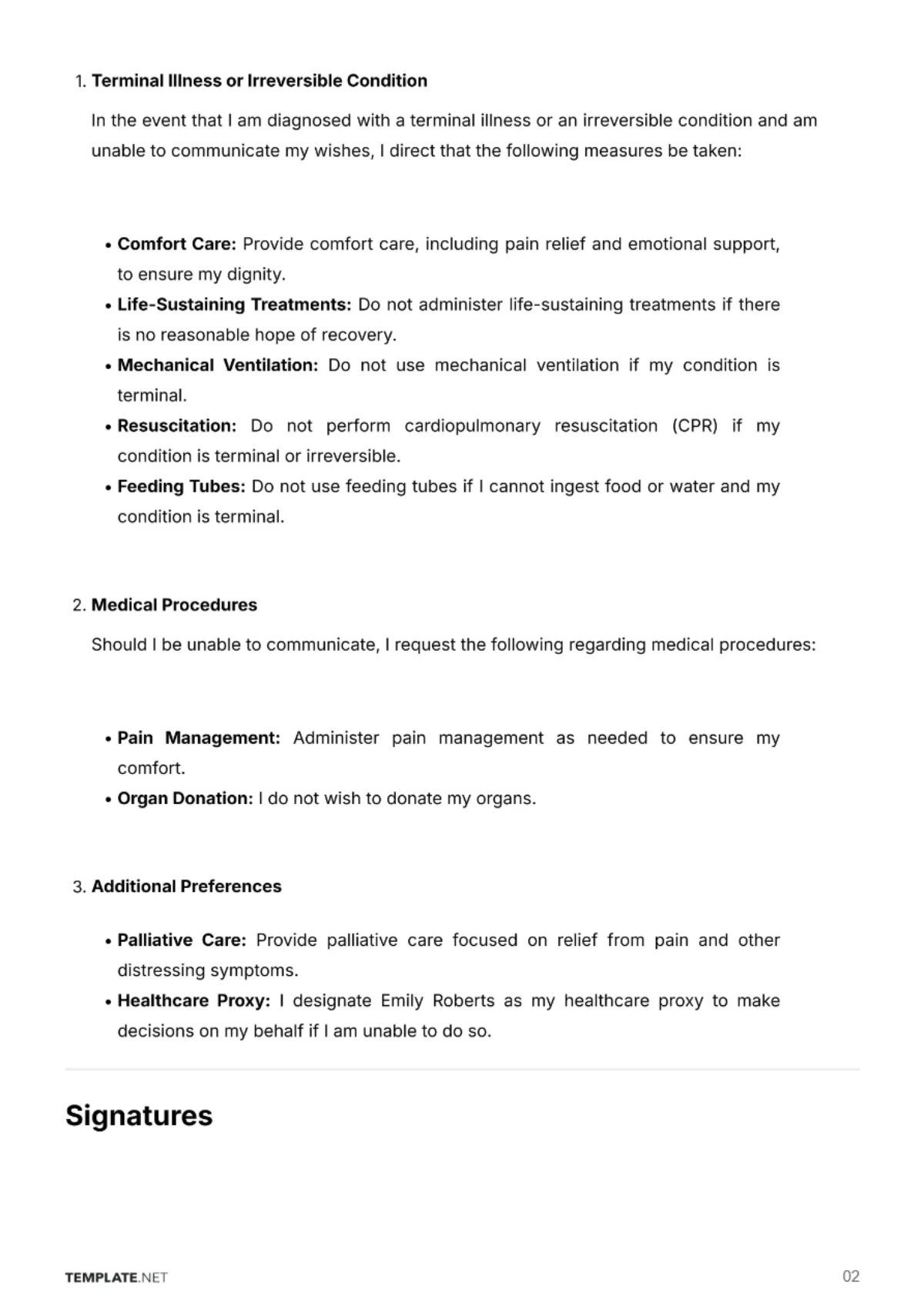 Free Living Will Template to Edit Online