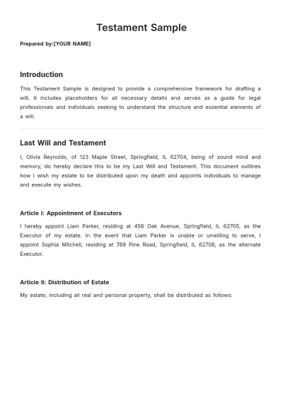 Free Testament Sample Template to Edit Online