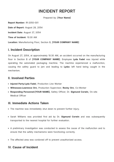 Free Incident Report Template to Edit Online