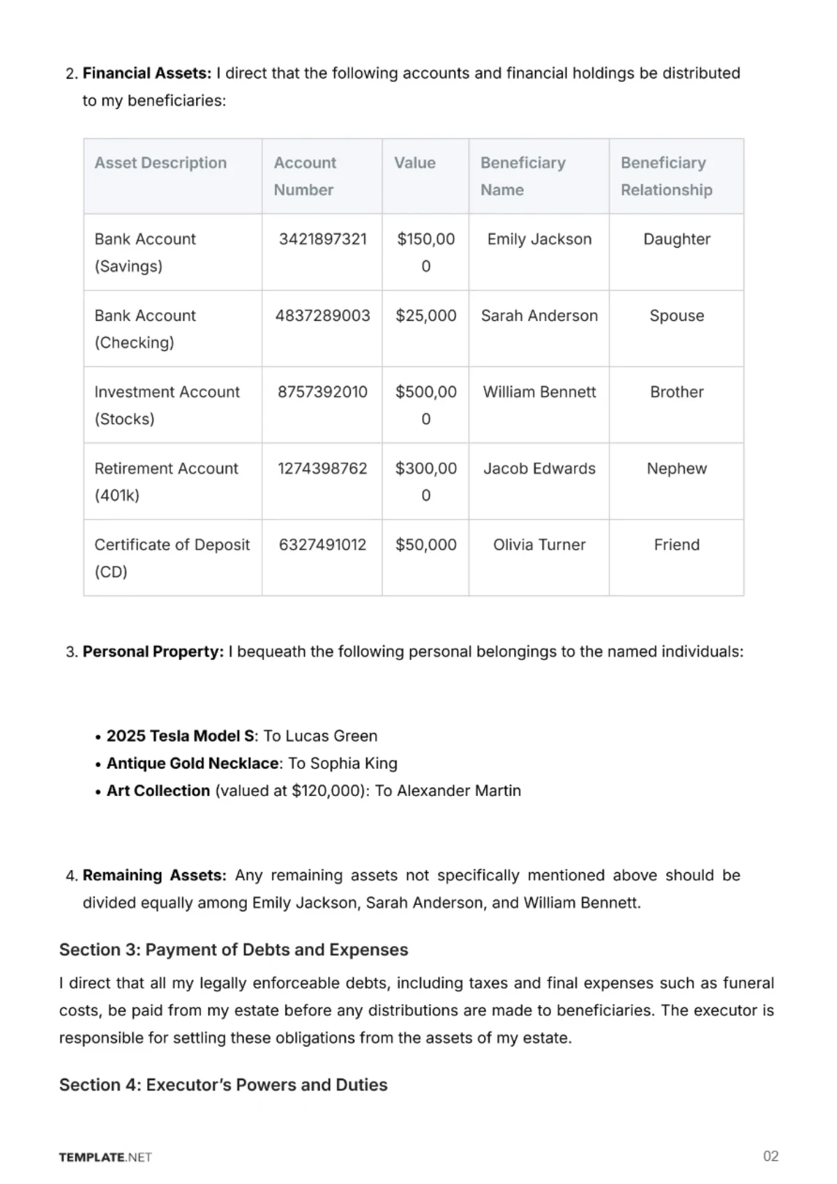 Free Last Will and Testament Template to Edit Online