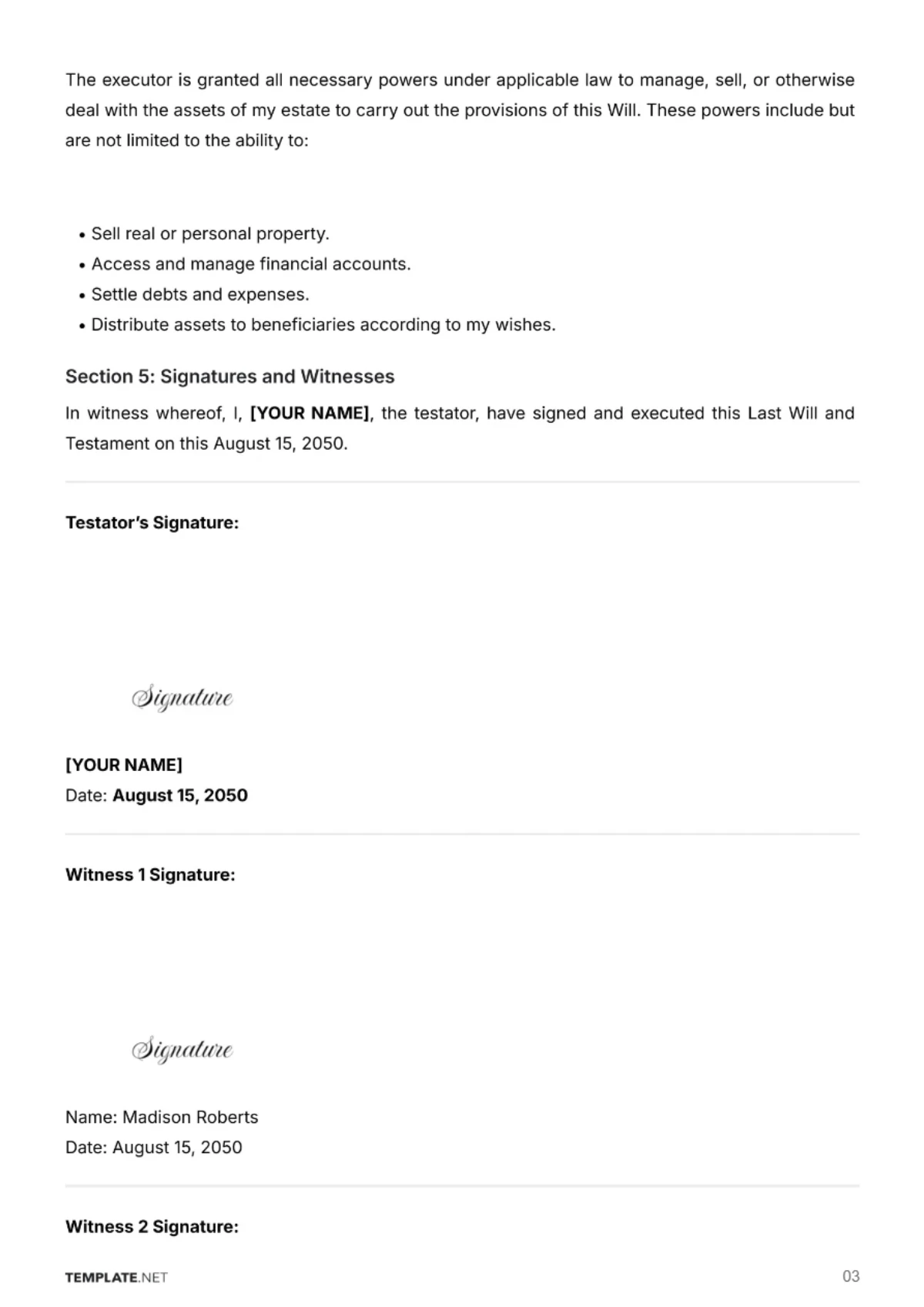 Free Last Will and Testament Template to Edit Online