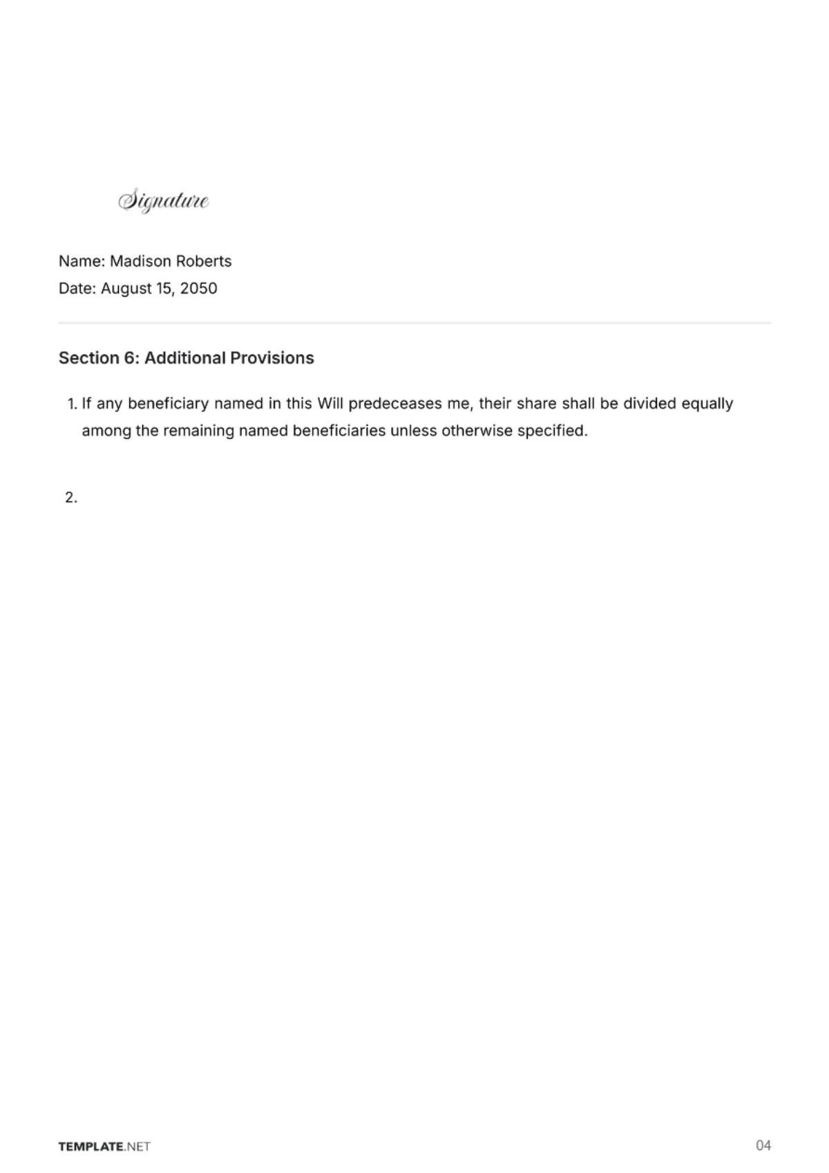 Free Last Will and Testament Template to Edit Online