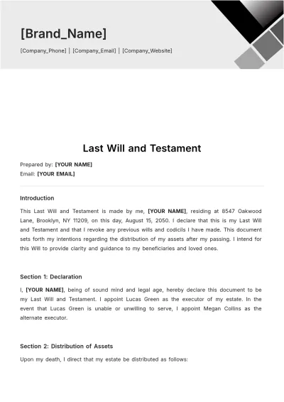 Free Last Will and Testament Template to Edit Online