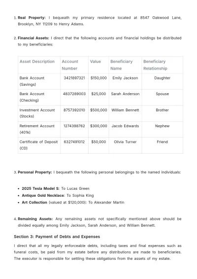 Free Last Will and Testament Template to Edit Online