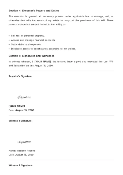 Free Last Will and Testament Template to Edit Online