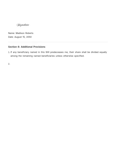 Free Last Will and Testament Template to Edit Online