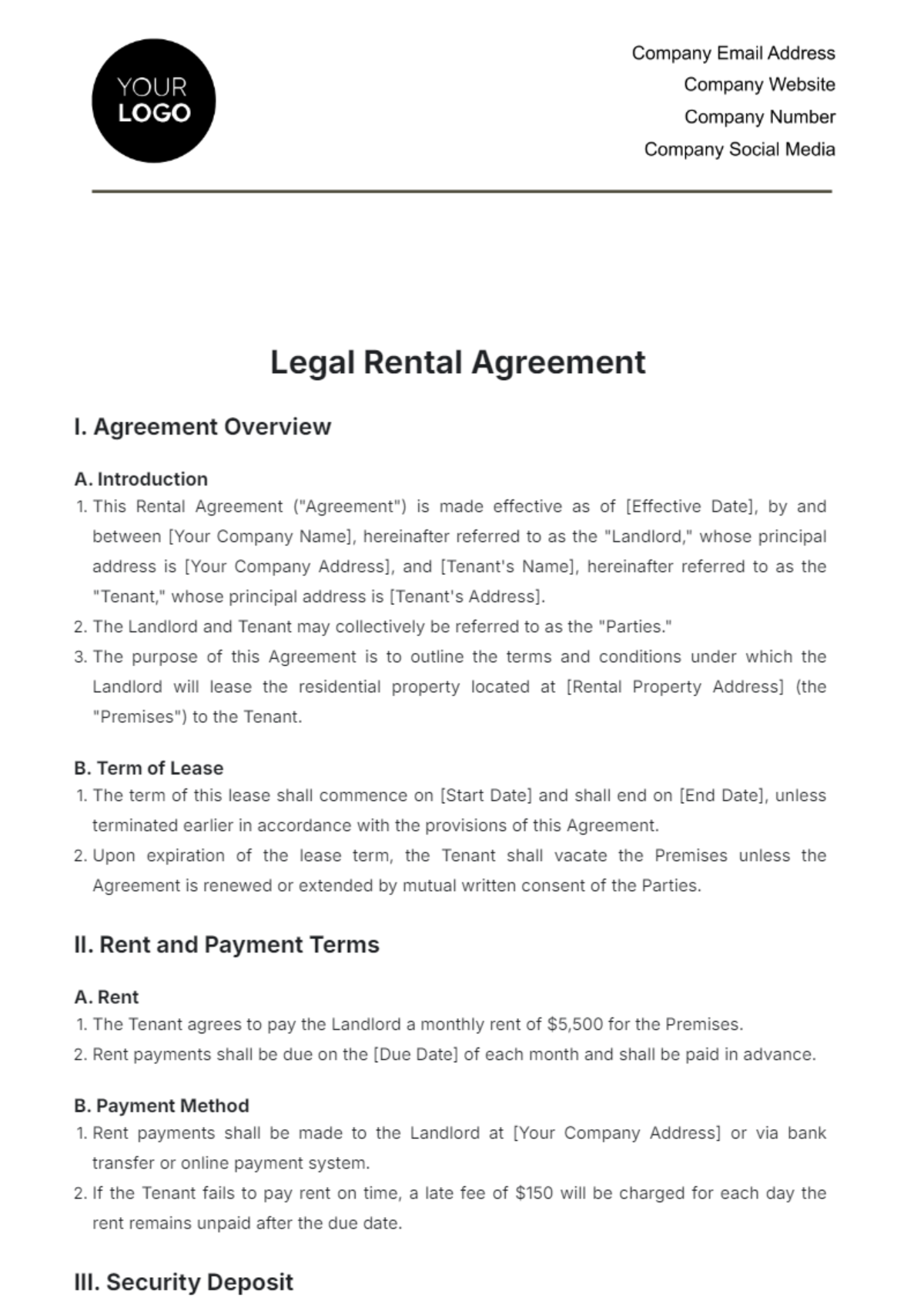 Legal Rental Agreement Template - Edit Online & Download