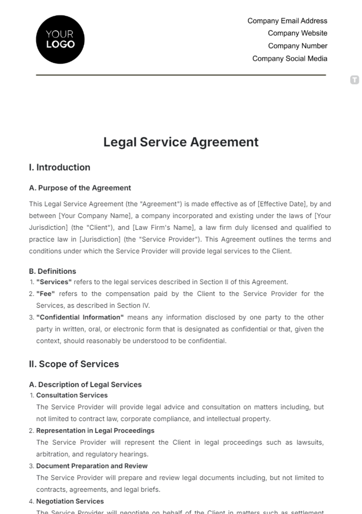 Legal Service Agreement Template