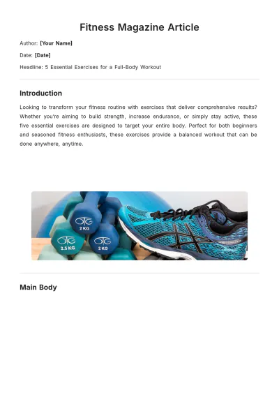 Free Fitness Magazine Article  Template to Edit Online
