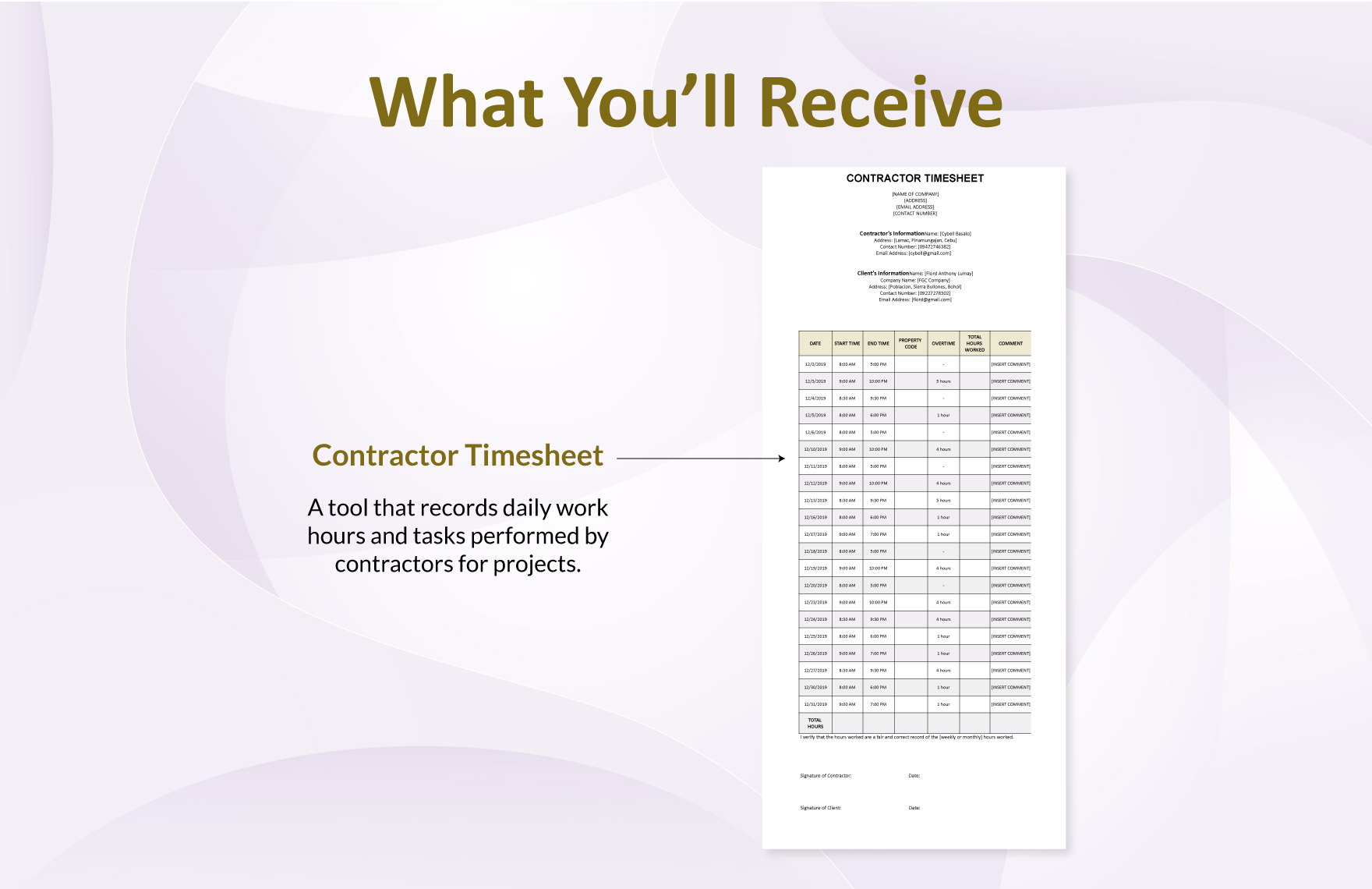 Contractor Time Sheet Template