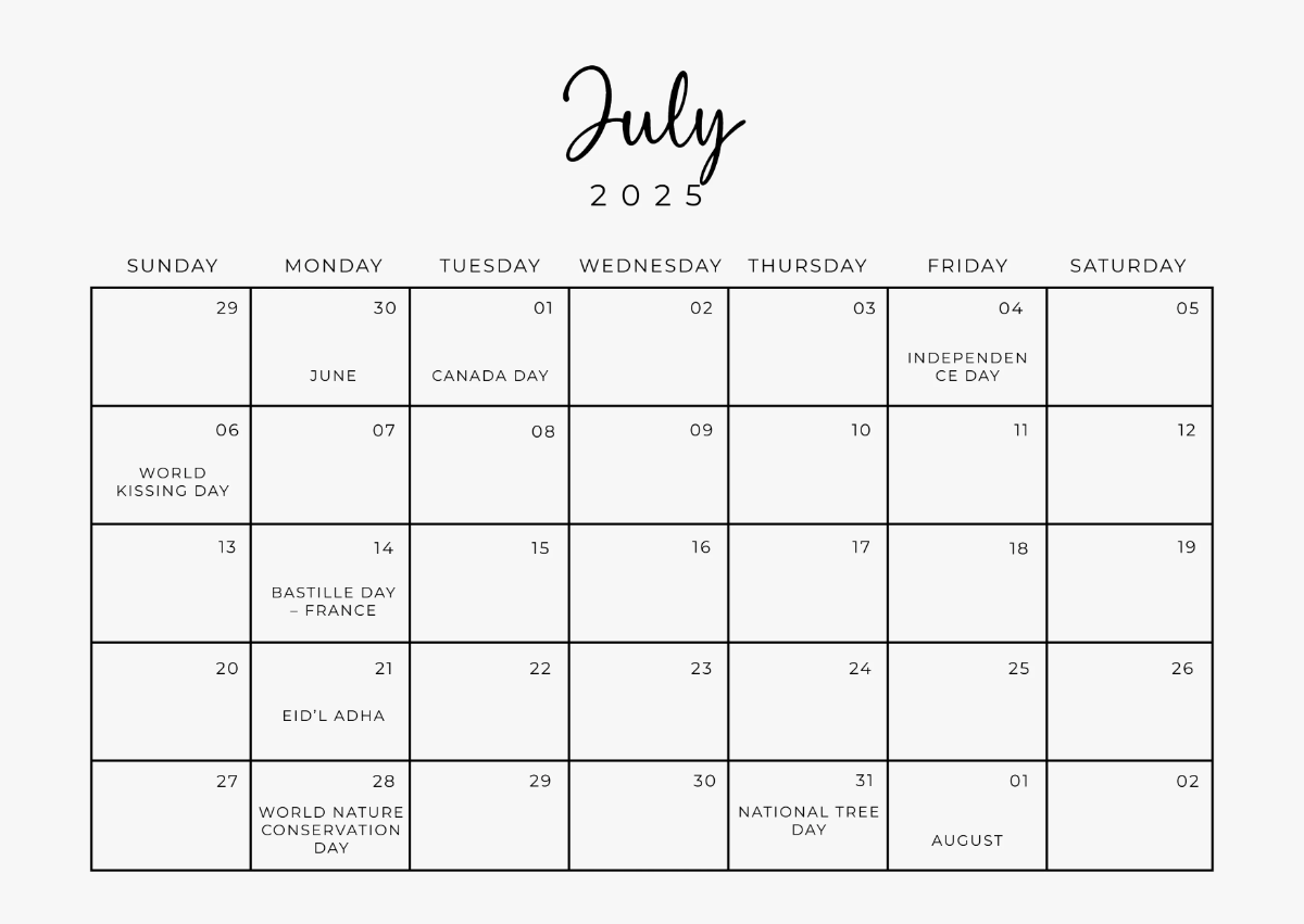 Free Vacation Calendar Template to Edit Online