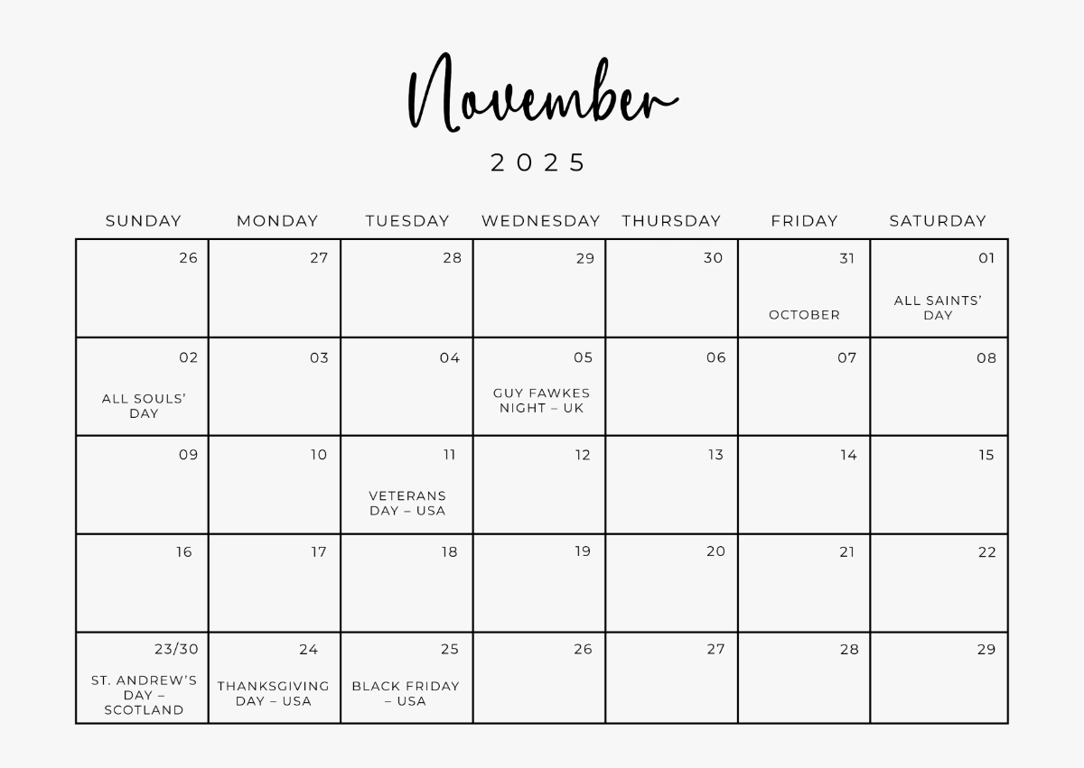 Free Vacation Calendar Template to Edit Online