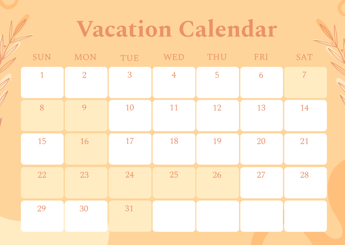 Free Vacation Calendar Template to Edit Online