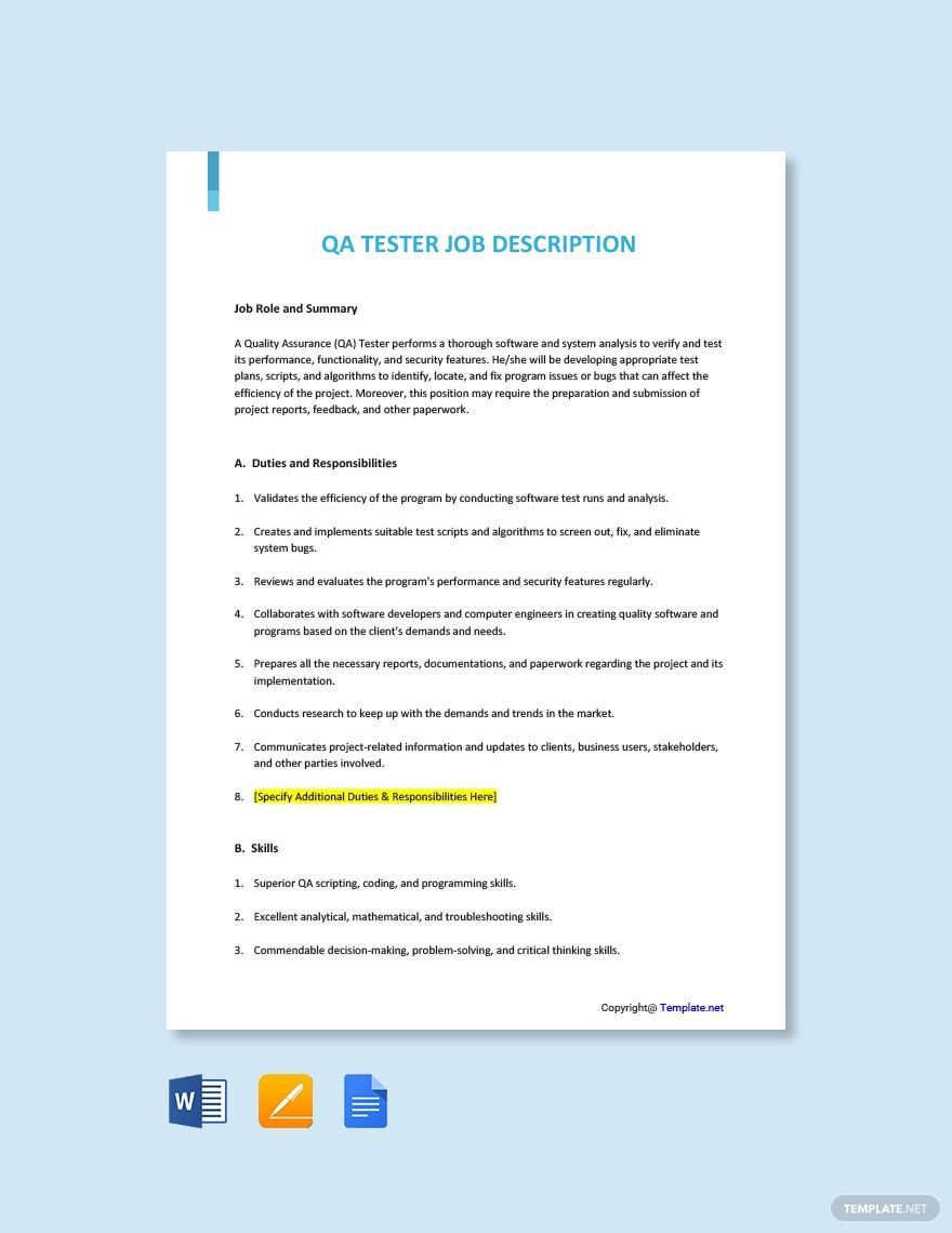 QA Tester Templates Design, Free, Download