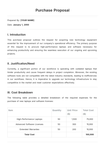 Free Purchase Proposal Template to Edit Online