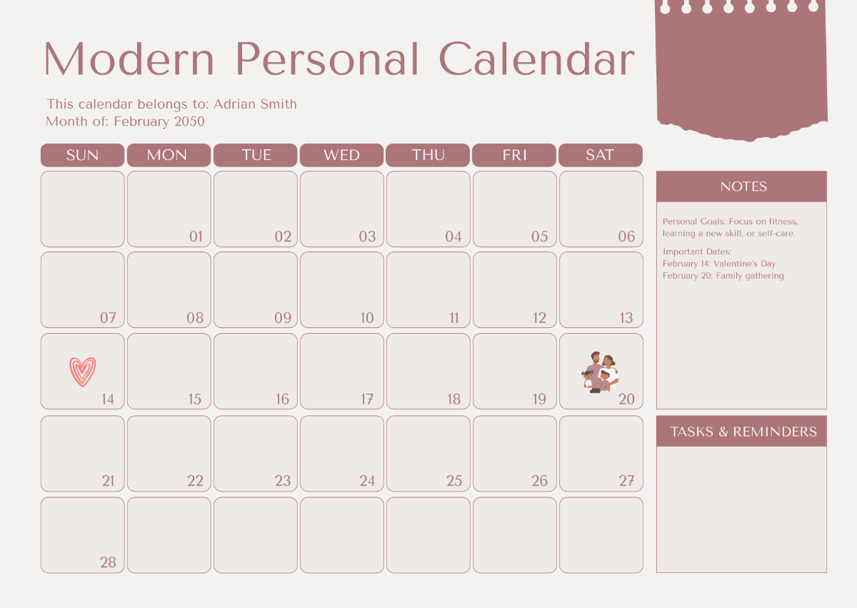 Modern Personal Calendar Template - Edit Online & Download