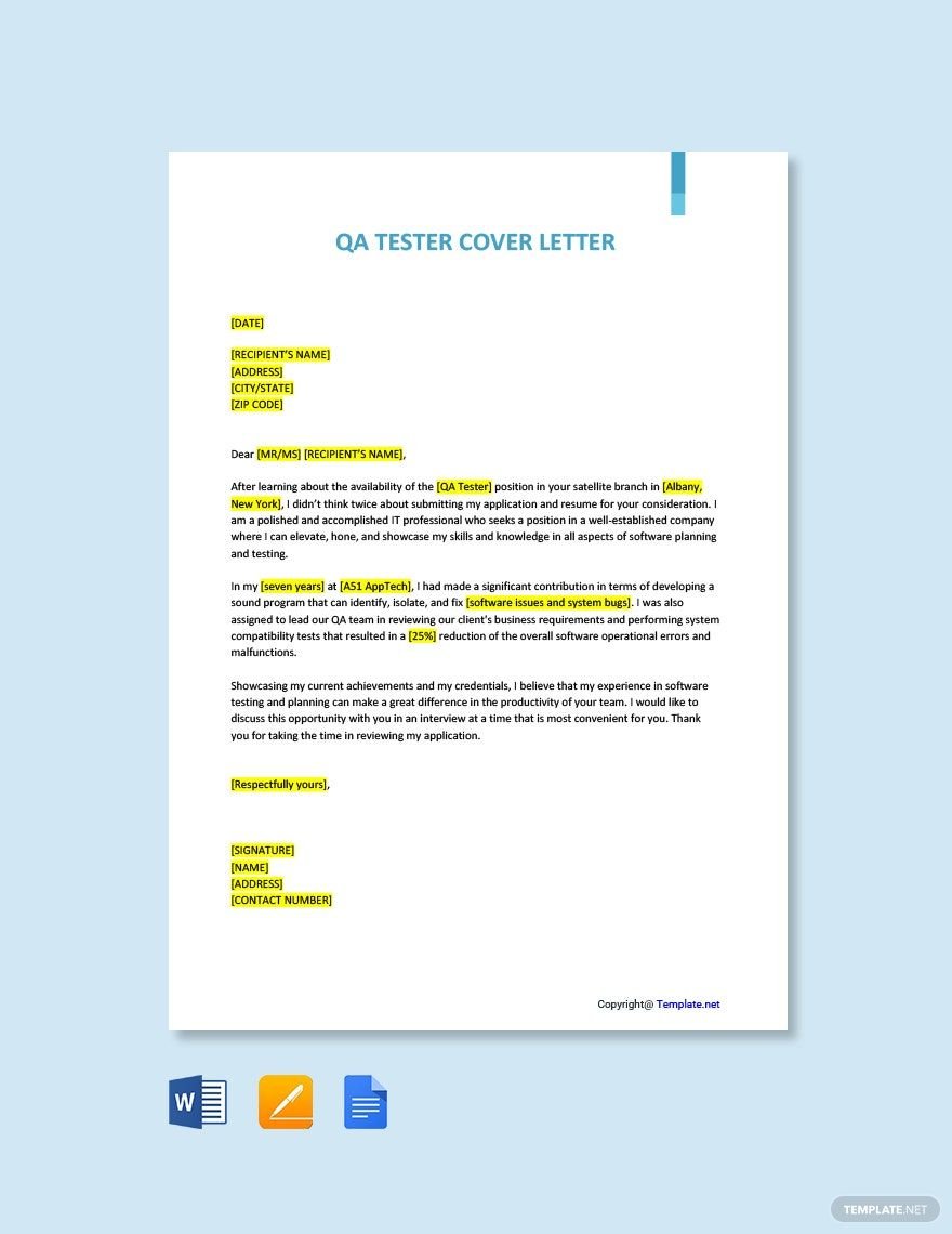 QA Tester Cover Letter