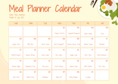 Free Meal Planner Calendar Template to Edit Online
