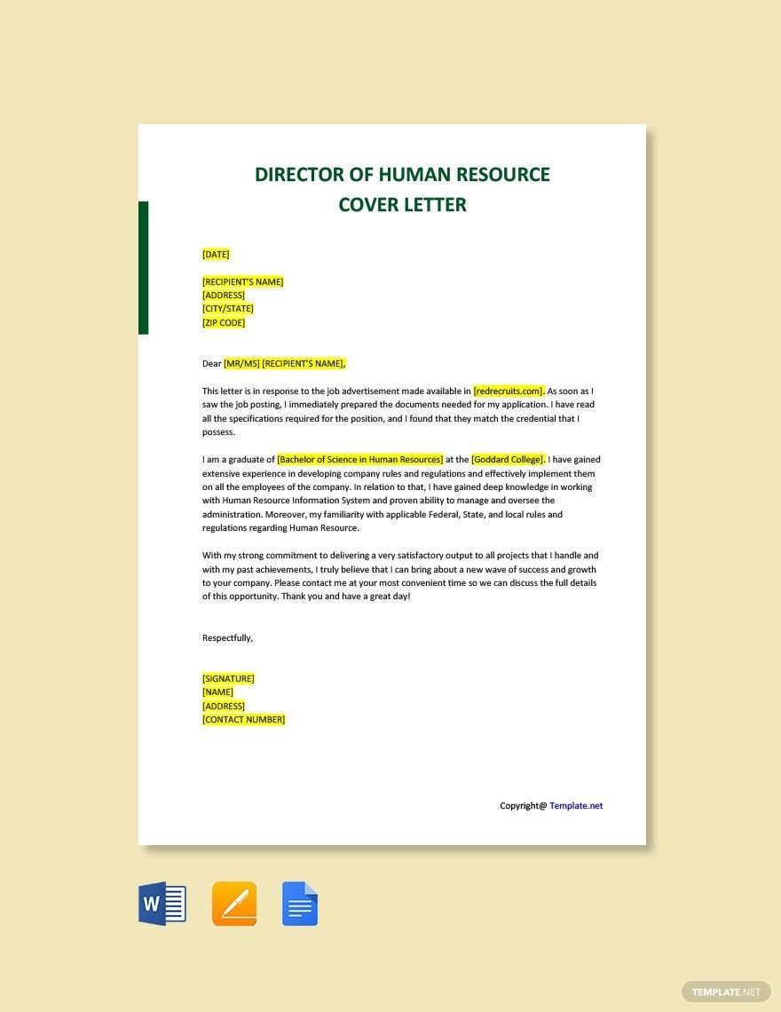 Director of Human Resources Cover Letter