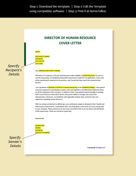 Director of Human Resources Cover Letter Template