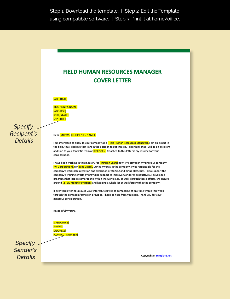 Field Human Resources Manager Cover Letter