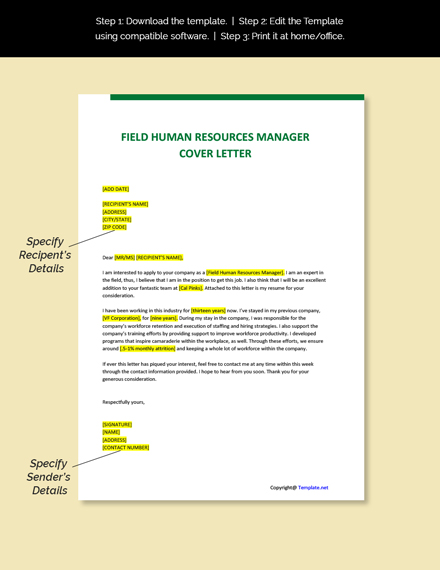 Field Human Resources Manager Cover Letter Template