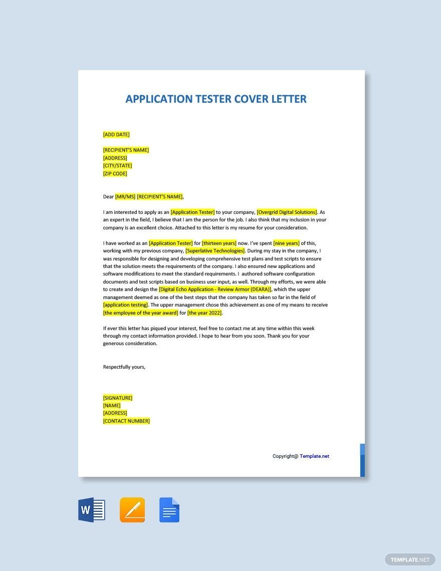 Application Tester Cover Letter
