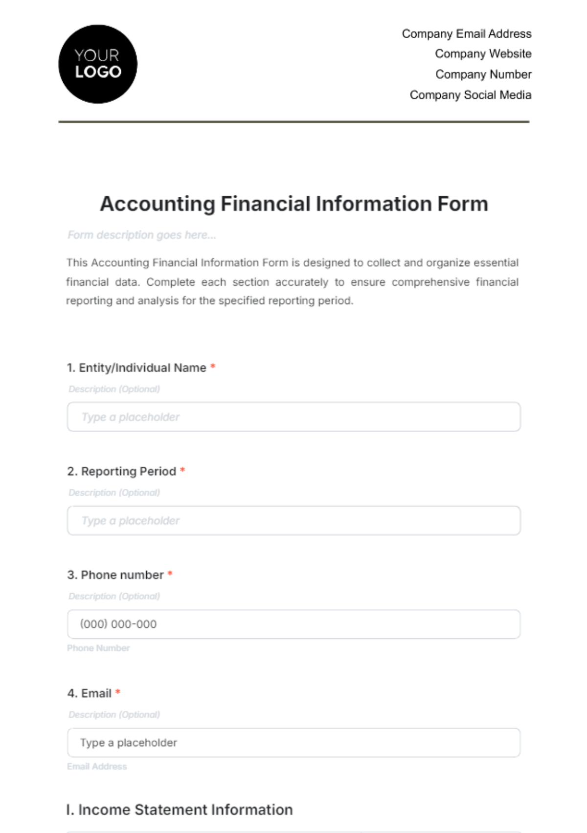 Accounting Financial Information Form Template