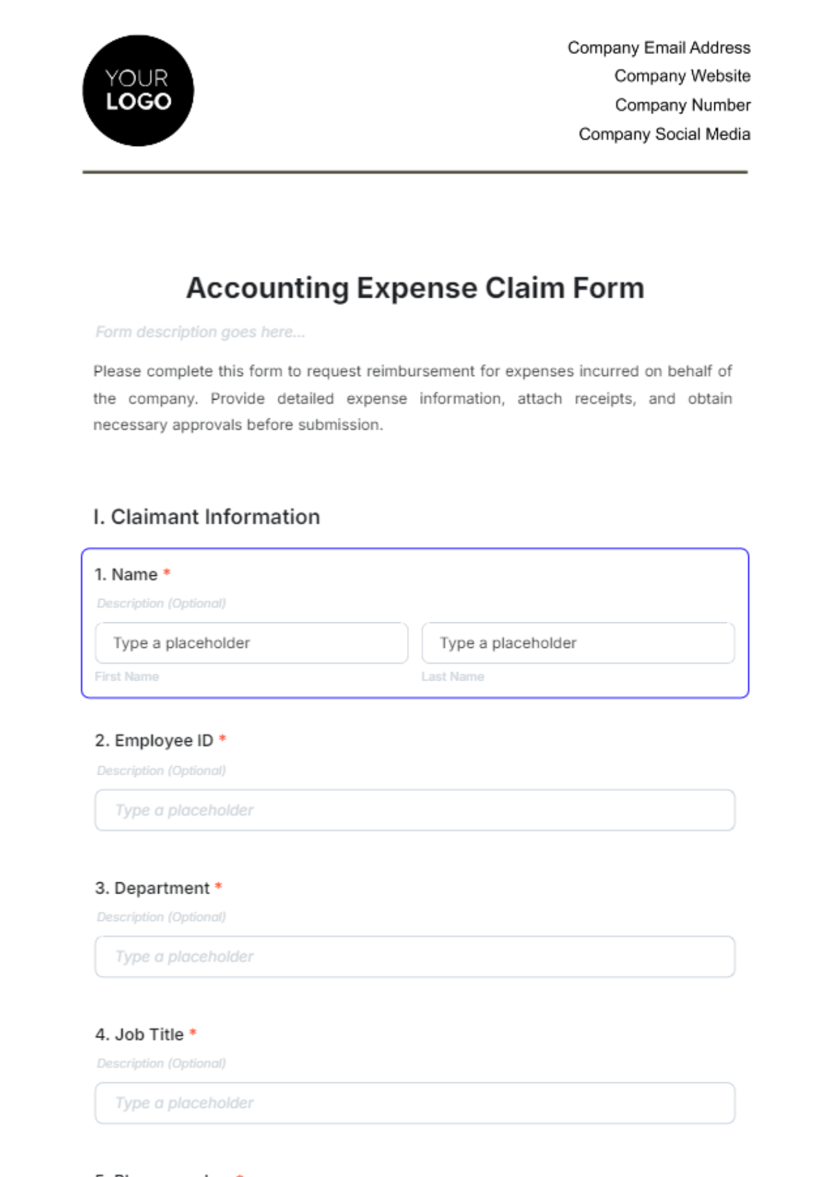 Accounting Expense Claim Form Template