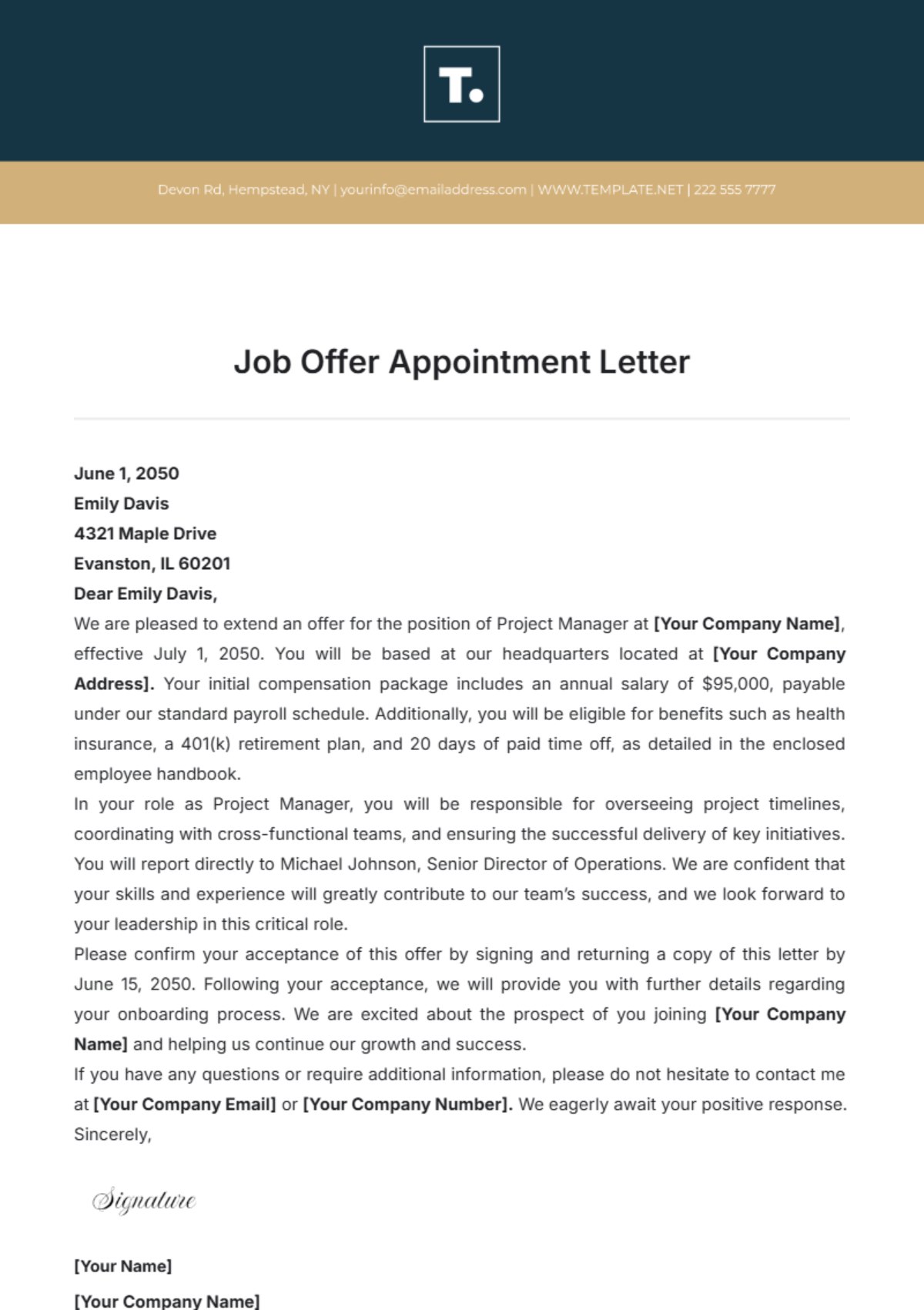 Job Offer Appointment Letter Template - Edit Online & Download