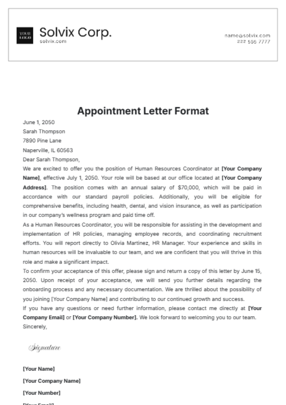 Appointment Letter Format Template - Edit Online & Download