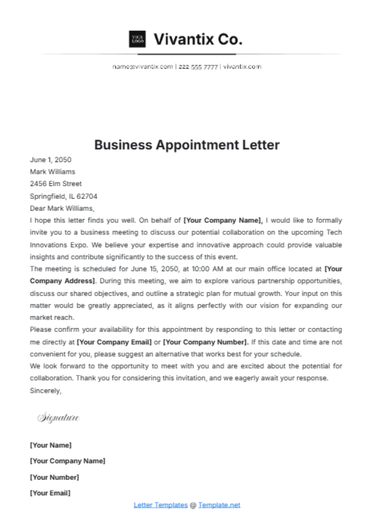 Business Appointment Letter Template