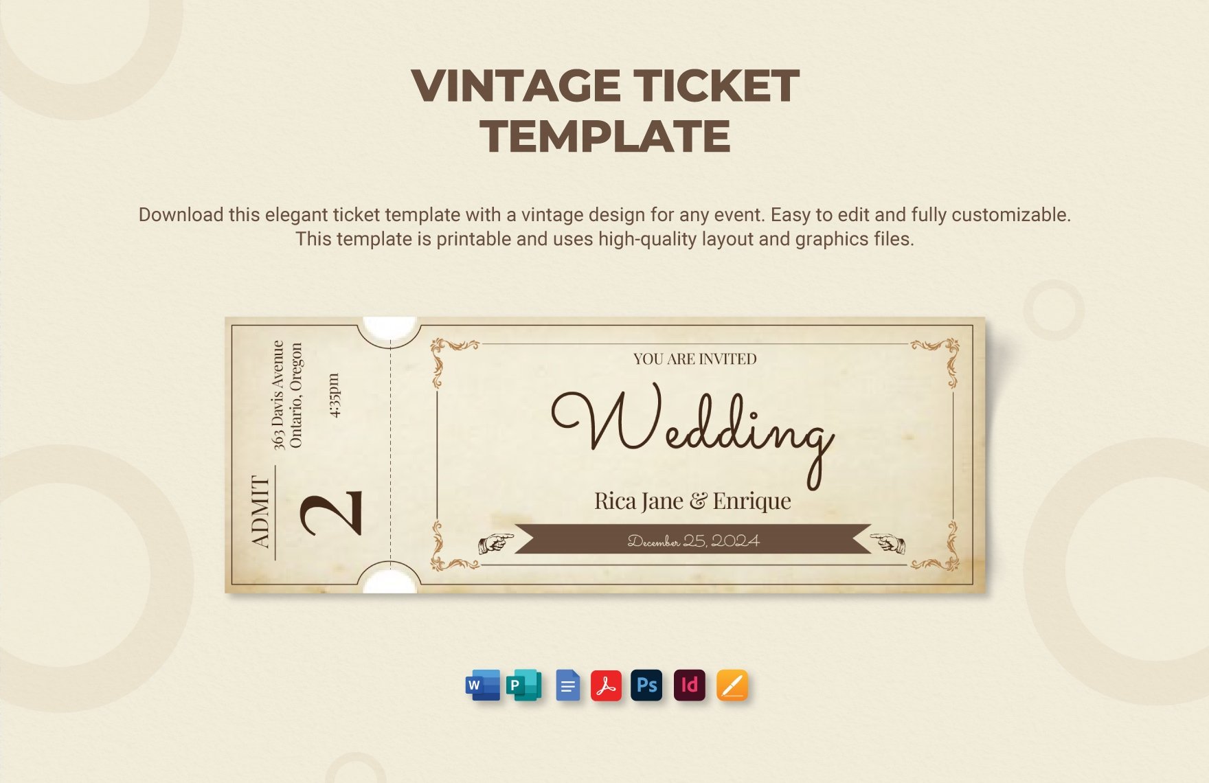 Vintage Ticket Template in Word, PDF, Illustrator, PSD, Apple Pages, Publisher, InDesign