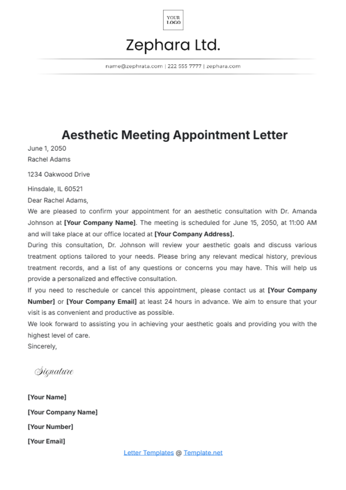 Aesthetic Meeting Appointment Letter Template