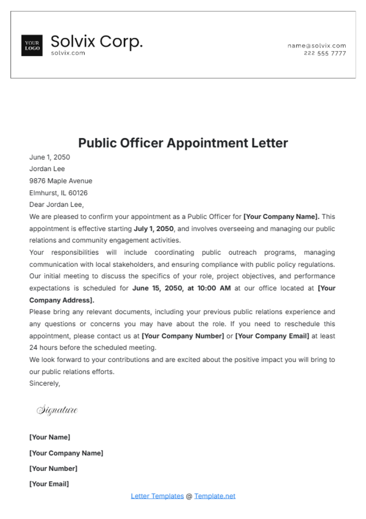 Public Officer Appointment Letter Template