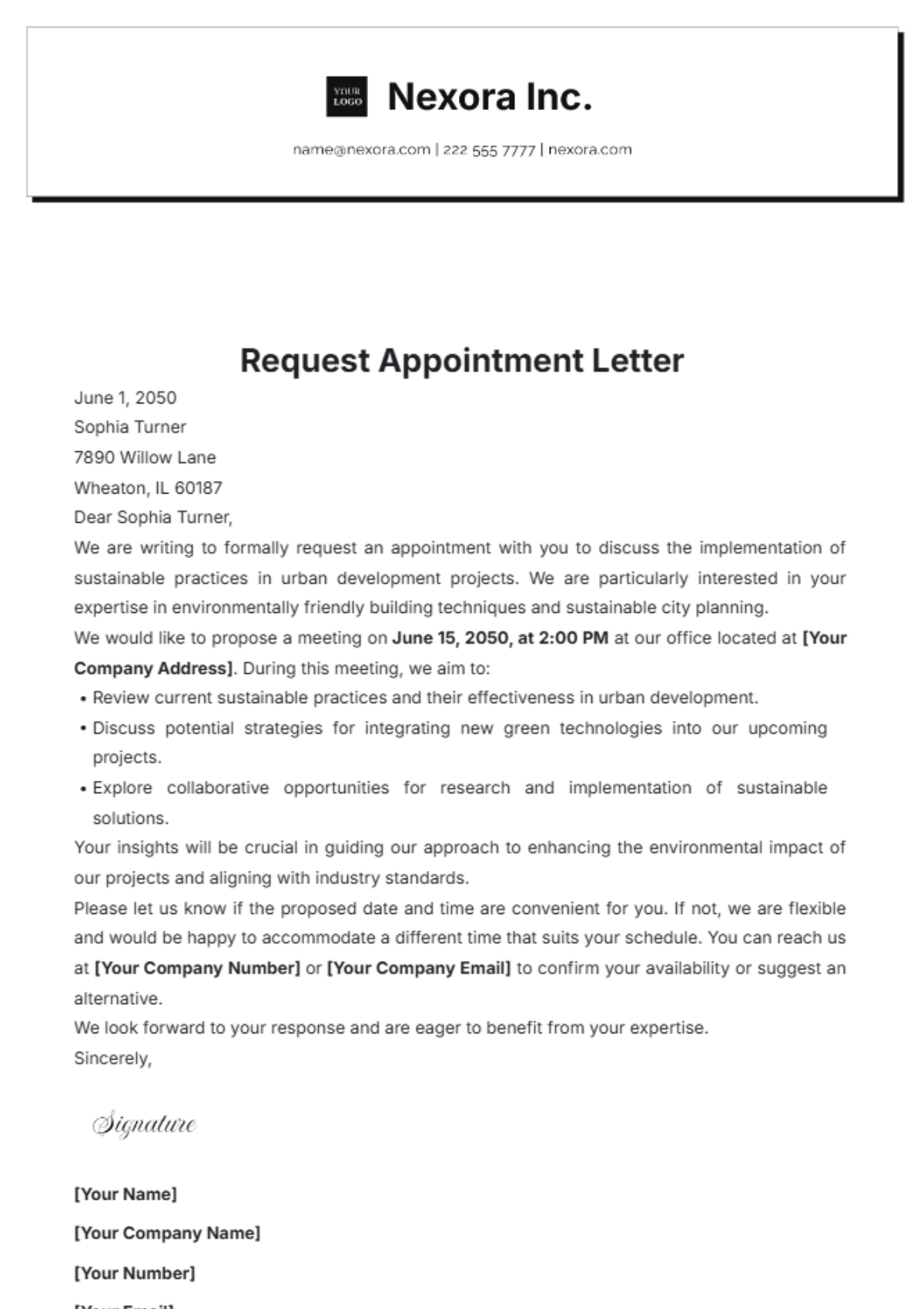 Request Appointment Letter Template