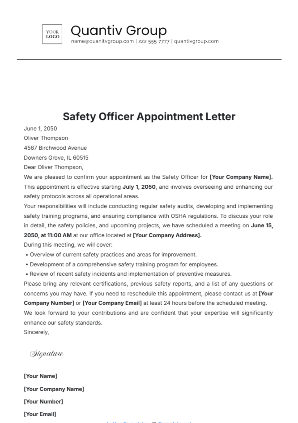 Safety Officer Appointment Letter Template