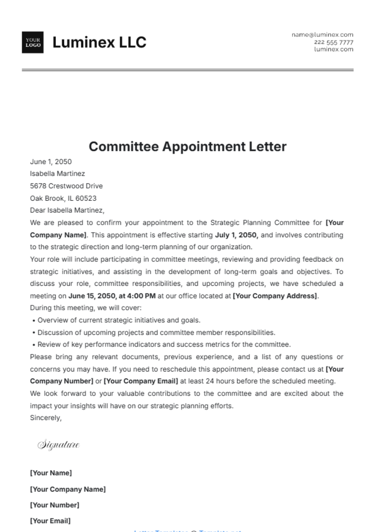 Free Committee Appointment Letter Template - Edit Online & Download ...