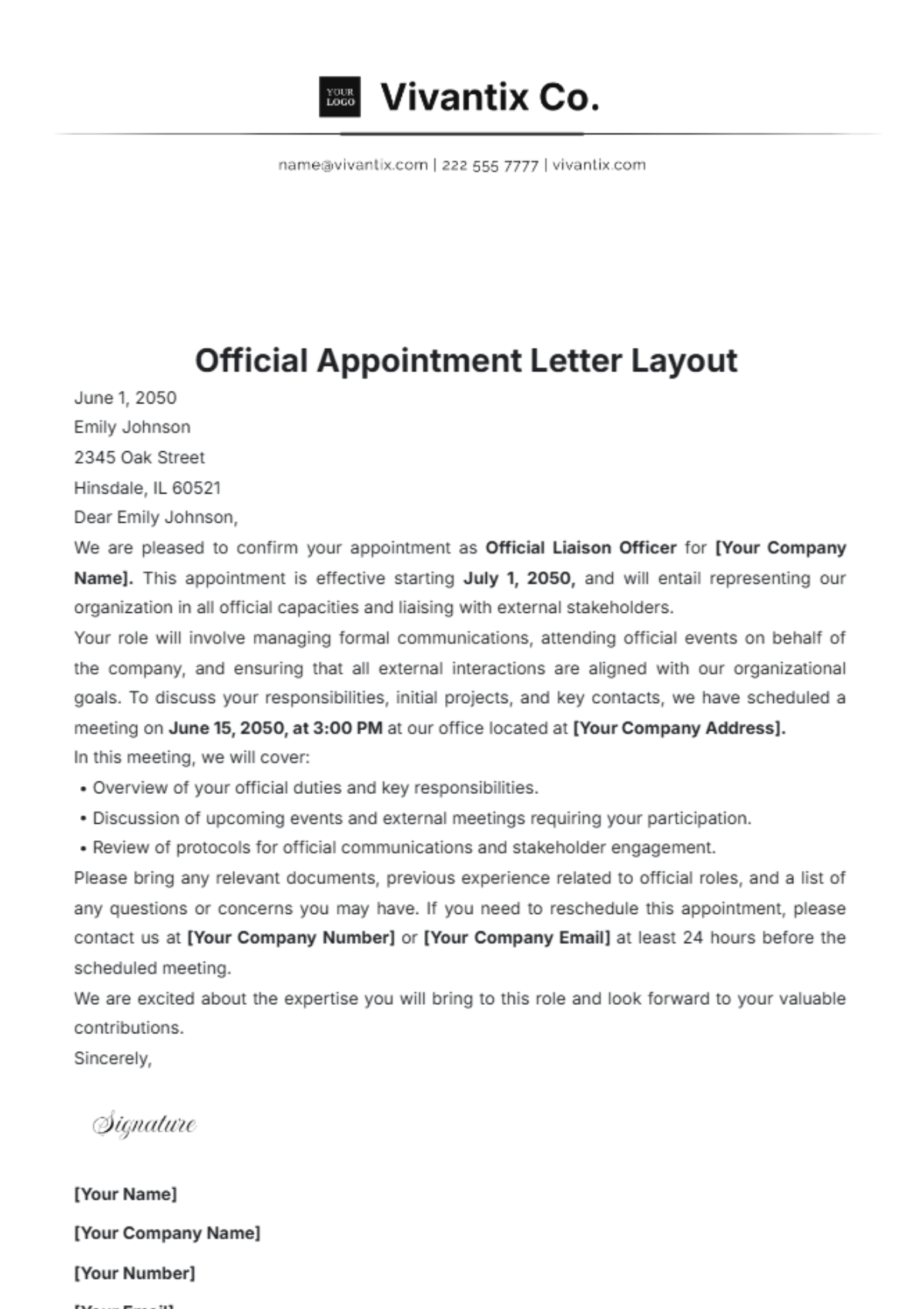 Official Appointment Letter Layout Template