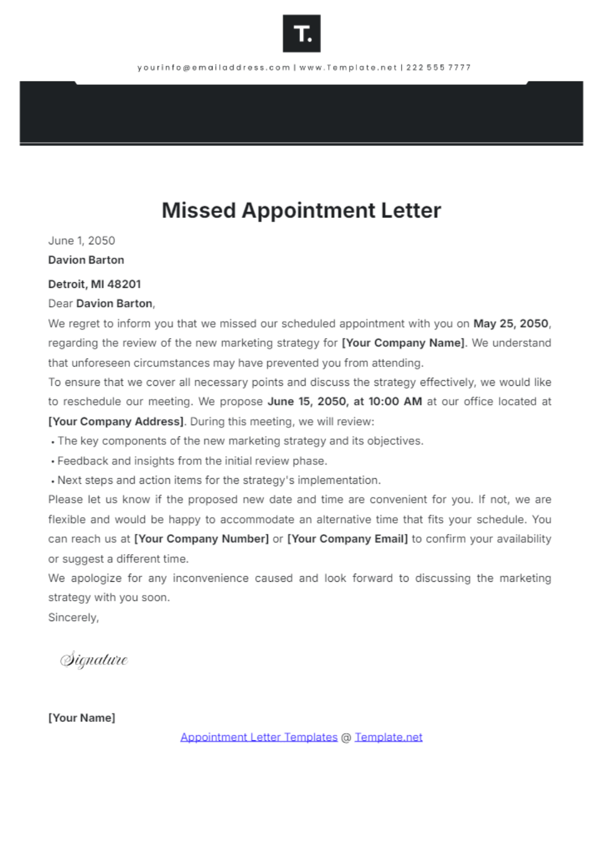 Missed Appointment Letter Template - Edit Online & Download