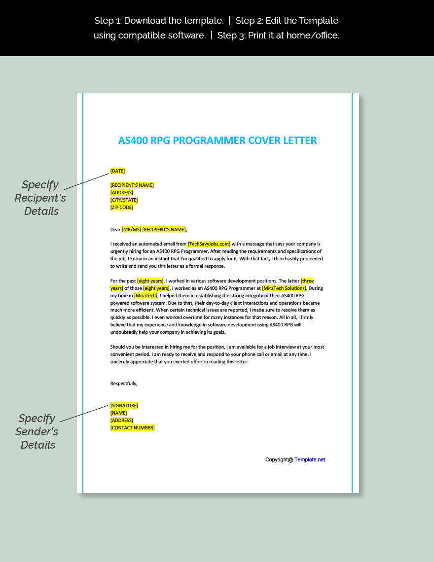 AS400 RPG Programmer Cover Letter