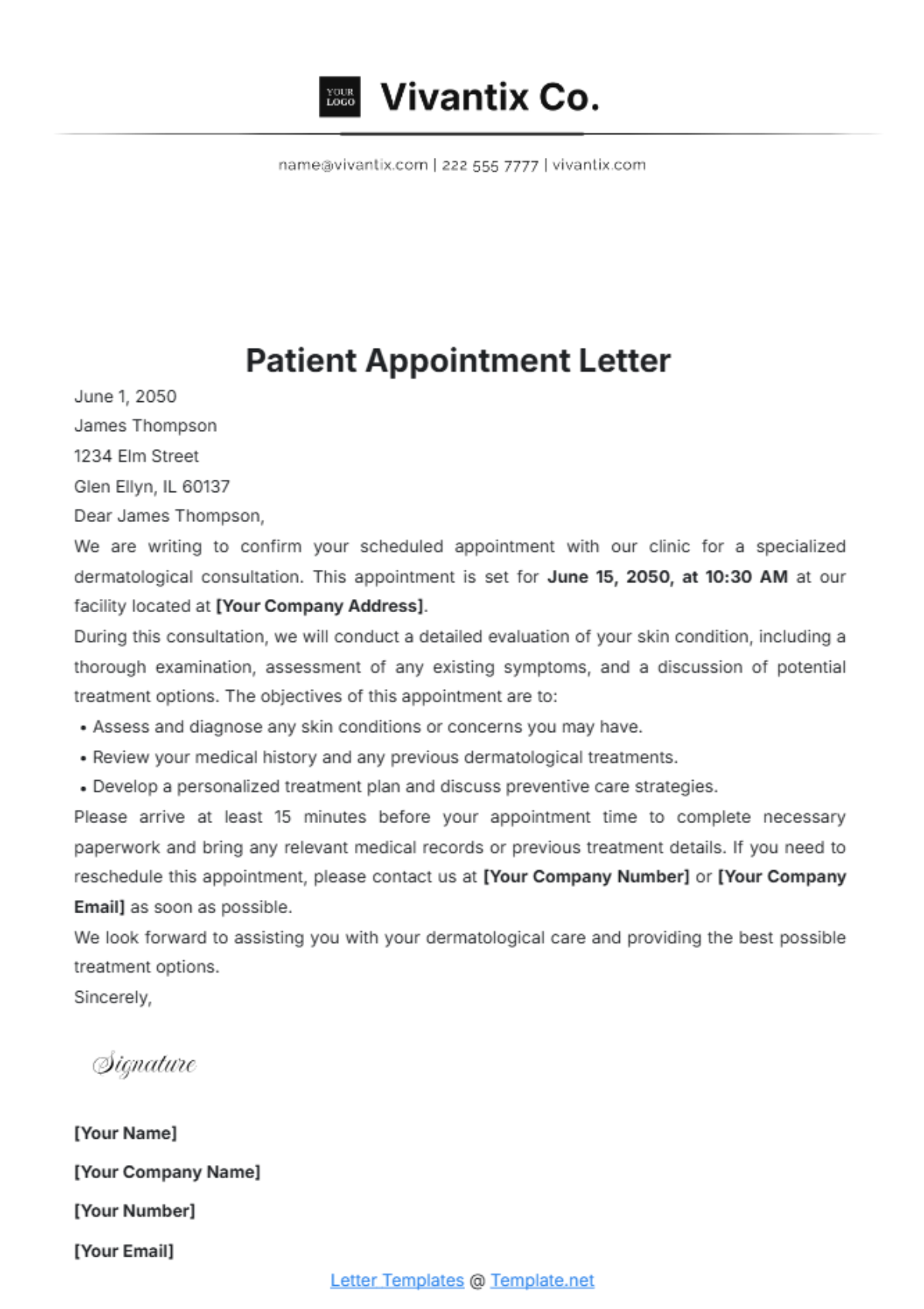 Patient Appointment Letter Template