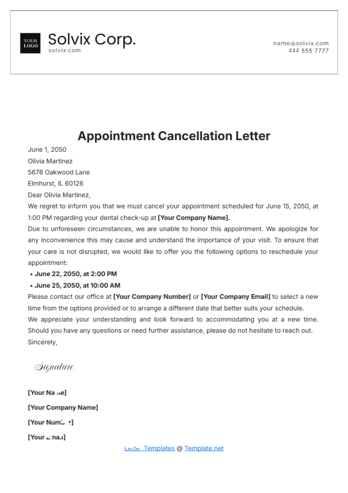 Appointment Cancellation Letter Template - Edit Online & Download