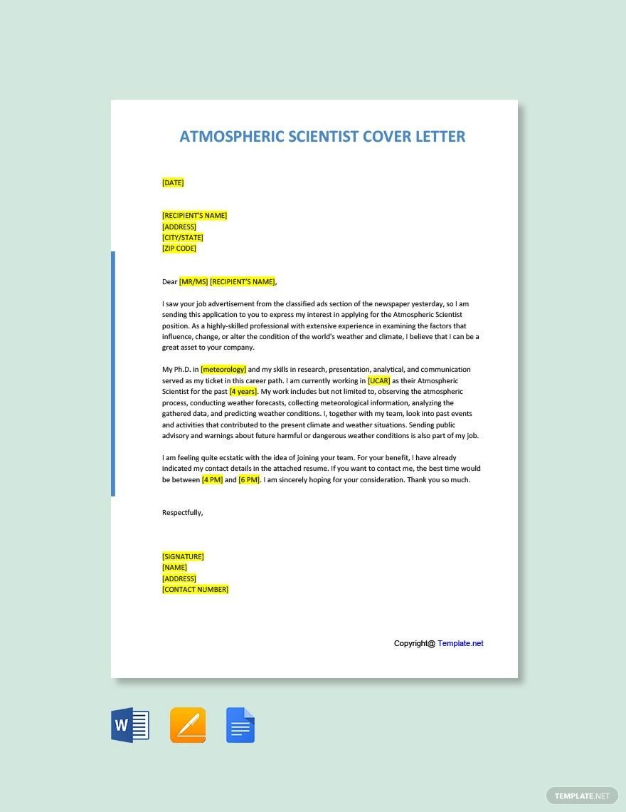 Atmospheric Scientist Cover Letter